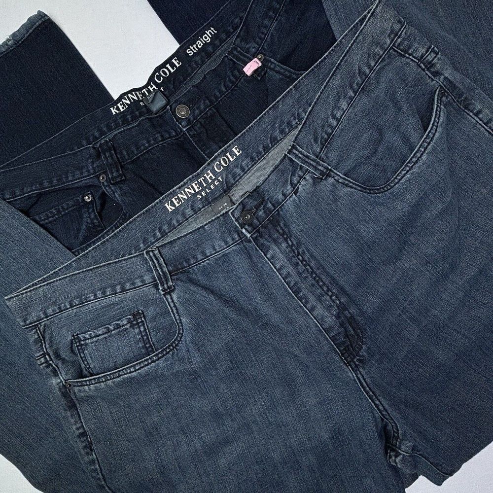 2 Kenneth Cole Select Mens 44X33 Jeans Straight LOT Embroidered Dark Wash EUC
